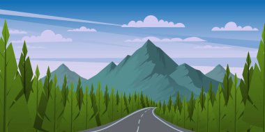 Dağ yolu olan bir arazinin vektör çizimi