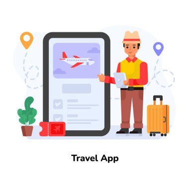 Seyahat uygulamasının düz tasarım çizimi