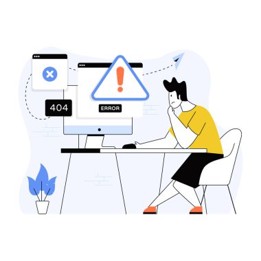 Bilgisayarında virüs olan bir adamın vektör çizimi