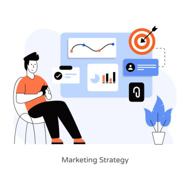 Pazarlama stratejisinin yaratıcı vektör illüstrasyonu, cep telefonu kullanan adam 