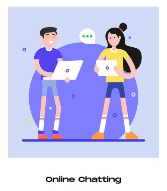 Dizüstü bilgisayarlarla, vektör illüstrasyonuyla çalışan insanlar