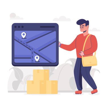 akıllı telefon ve kutu vektör illüstrasyon tasarımlı teslimatçı