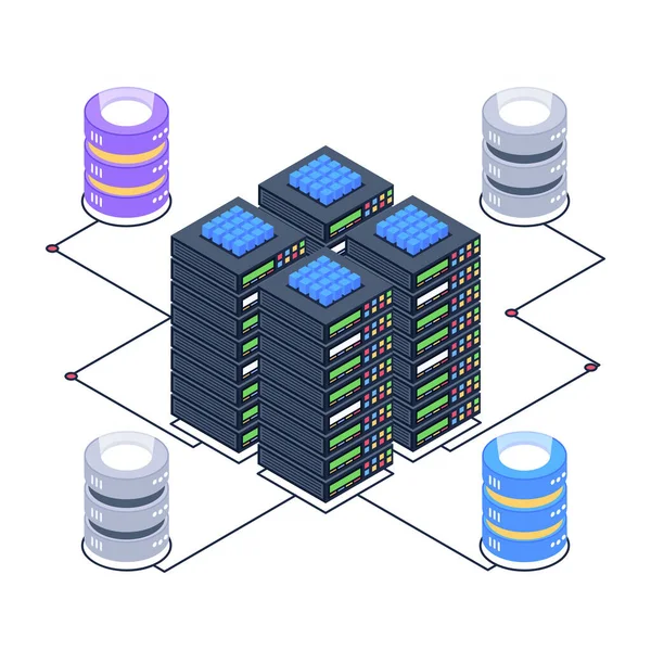 Sala Server Isometrica Con Server Progettazione Illustrazione Vettoriale Del Database — Vettoriale Stock