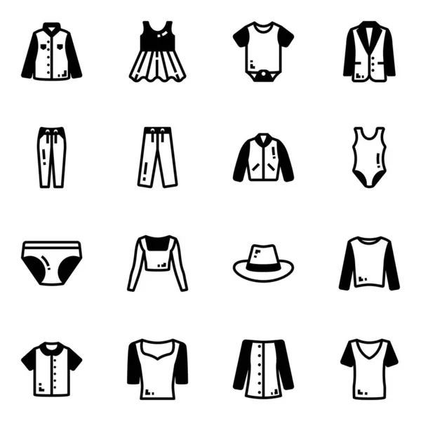 Set Kleding Pictogrammen Vector Illustratie — Stockvector