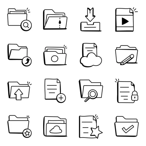 Conjunto Carpeta Datos Icono Vector Plano — Vector de stock