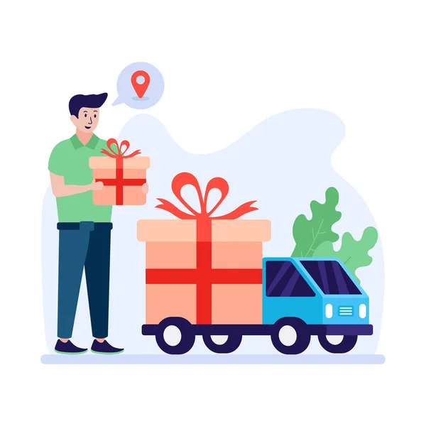 Lieferservice Mit Geschenkboxen Und Geschenke Vektor Illustration Design — Stockvektor