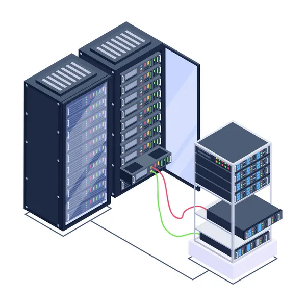 Sala Server Con Server Progettazione Illustrazione Vettoriale Del Data Center — Vettoriale Stock