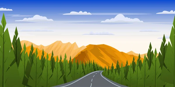 Ilustración Vectorial Paisaje Con Camino Montaña — Vector de stock