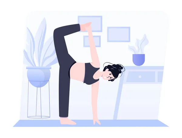 Frau Macht Yoga Übungen Raumvektor Illustration — Stockvektor