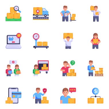 Bir takım iş ikonları. Vektör çizimi. teslim 