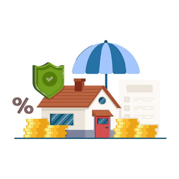 Vector Illustration House Money Umbrella — ストックベクタ