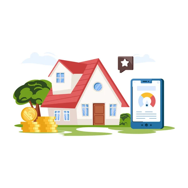 Smart House Mit Smartphone Und Handy Vektorillustration — Stockvektor