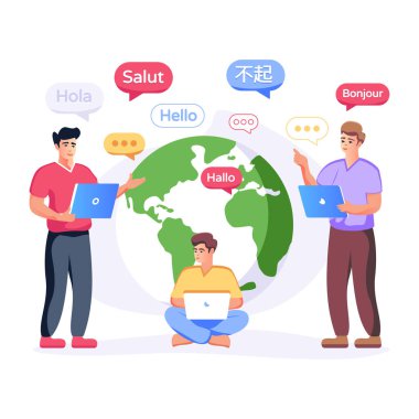 Sosyal medya simgeleri olan insanlar vektör illüstrasyon tasarımı belirlediler