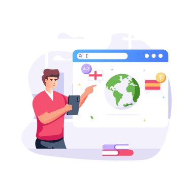 Akıllı telefon ve küreyle çevrimiçi eğitim kavramı. vektör illüstrasyonu