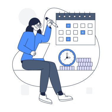 Pano ve takvim vektör illüstrasyon tasarımlı kadın