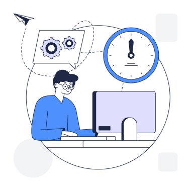 Bilgisayarlı ve bulut hesaplama vektörü illüstrasyonlu adam