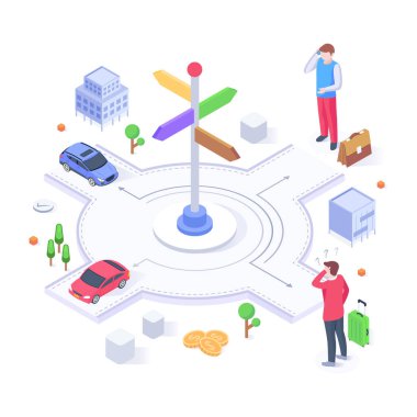 Kesişen yol karikatürü, vektör illüstrasyonu