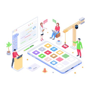 Uygulama Geliştirme karikatürü, vektör illüstrasyonu