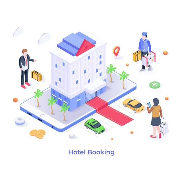 Hotel Booking Cartoon Vector Illustration — Vector de stock