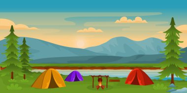Camping Background cartoon, vector illustration