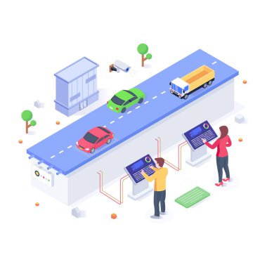 Trafik İzleme karikatürü, vektör illüstrasyonu 