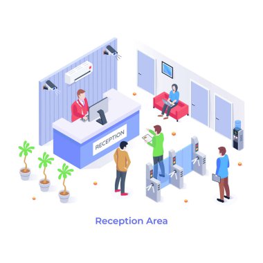 Resepsiyon Alanı karikatürü, vektör illüstrasyonu