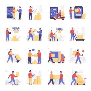Kargo karikatür seti, vektör illüstrasyonu