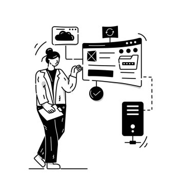 Web Sunucusu karikatürü, vektör illüstrasyonu 