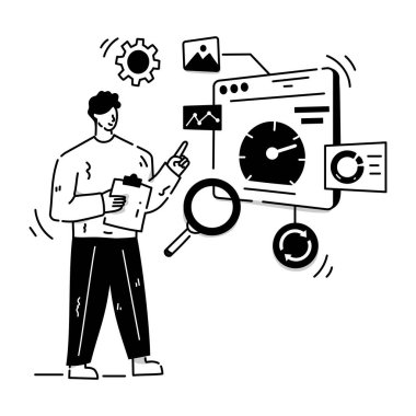 Performans Hizmetleri karikatürü, vektör illüstrasyonu