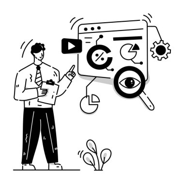 SEO optimizasyon çizgi filmi, vektör illüstrasyonu