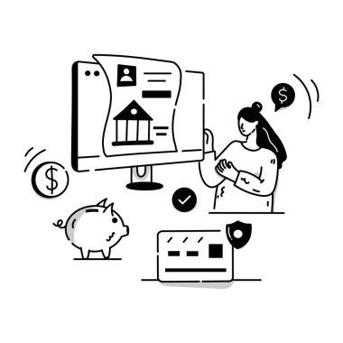 Fintech Teknoloji karikatürü, vektör illüstrasyonu