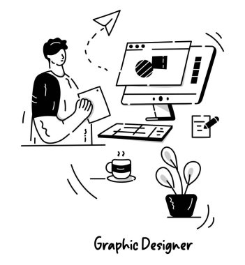 Grafik Tasarımcı karikatürü, vektör illüstrasyonu