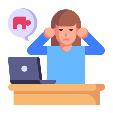 İş stresi karikatürü, vektör illüstrasyonu