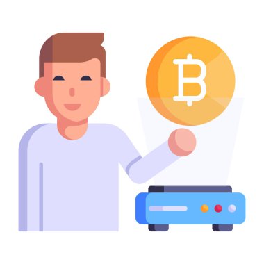 Bitcoin Hologram karikatürü, vektör illüstrasyonu