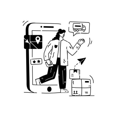 Çevrimiçi Lojistik karikatürü, vektör illüstrasyonu