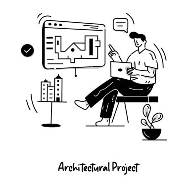 Mimari Proje karikatürü, vektör illüstrasyonu