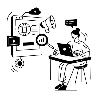 Pazarlama Stüdyosu karikatürü, vektör illüstrasyonu