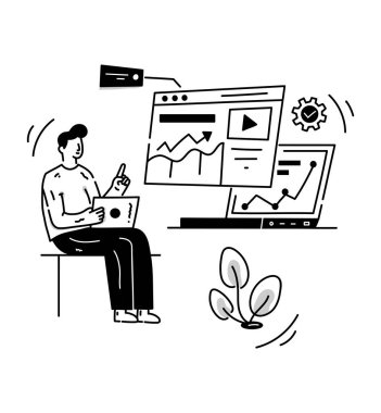 İş Çalışmaları karikatürü, vektör illüstrasyonu