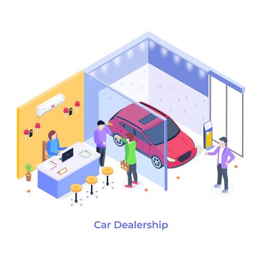 Araba galerisi çizgi filmi, vektör illüstrasyonu