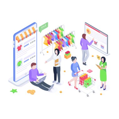 E-ticaret Geliştirme karikatürü, vektör illüstrasyonu