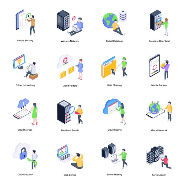 Trendy Data Technology Isometric Icons — Διανυσματικό Αρχείο