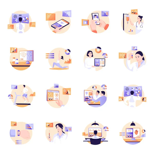 Sağlık çizgi film seti, vektör illüstrasyonu