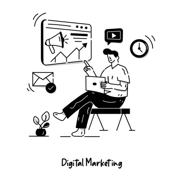 デジタルマーケティング漫画 ベクトルイラスト — ストックベクタ