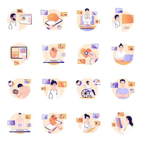 Pack Medical Fitness Flat Illustrations — Stockvector