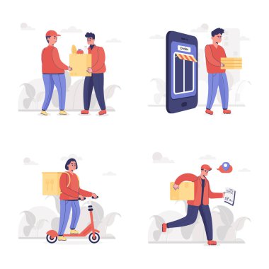 Teslimat çizgi film seti, vektör illüstrasyonu