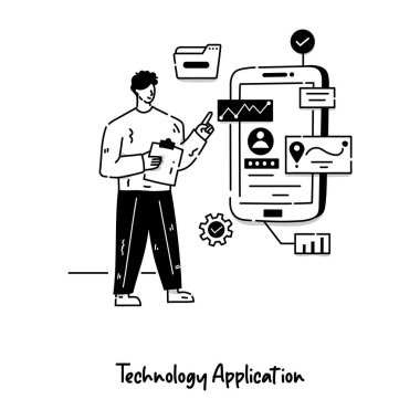Teknoloji Uygulaması karikatürü, vektör illüstrasyonu