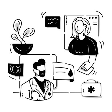 Çevrimiçi Danışmanlık karikatürü, vektör illüstrasyonu