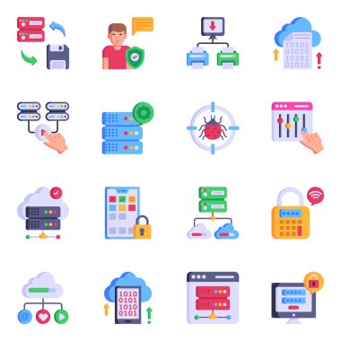 Sunucu teknolojisinin Moda Düz Simgeleri