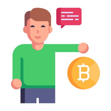 Bitcoin dağıtıcısı karikatürü, vektör illüstrasyonu