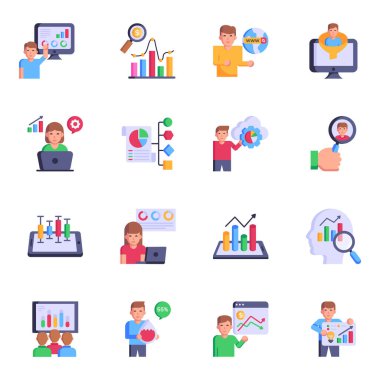 Collection of Business Infographics Flat Icons cartoon, vector illustration
